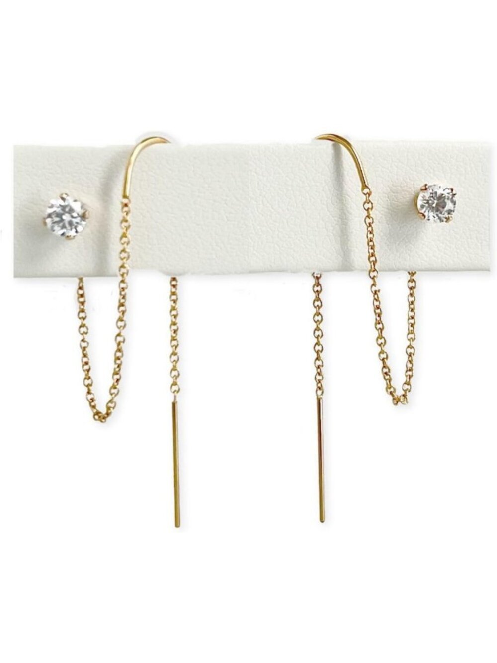 Stylish Double Piercing Earrings Set for Women - Boho Chain Threader, Gold